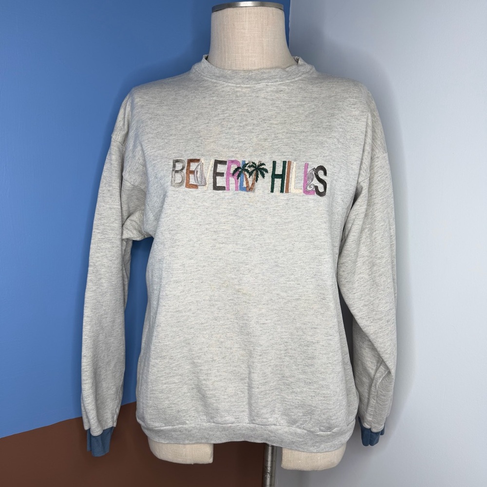Vintage Smile Crewneck Sweatshirt Gray Beverly Hills Sweatshirt‎ Made in USA L